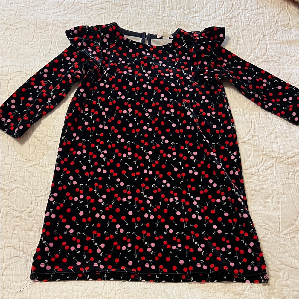 Crewcuts Velvet Navy Dress with Red and Pink Cherry Print